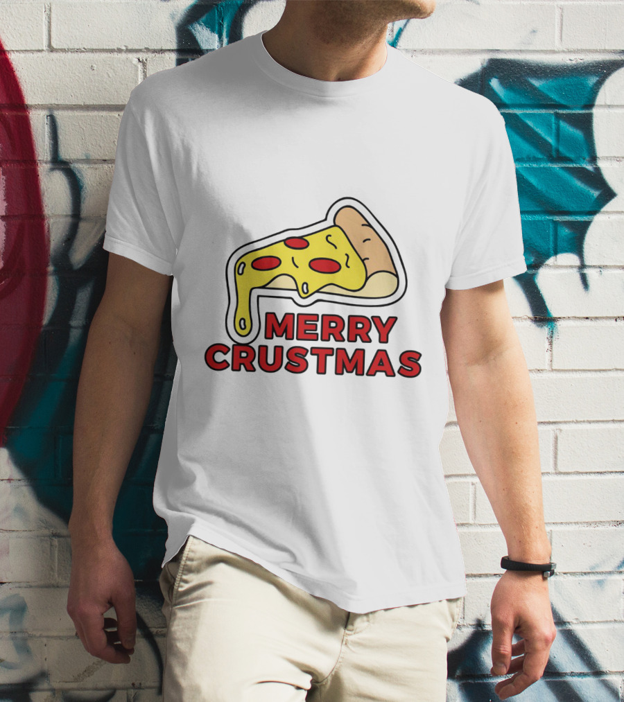 Merry Crustmas Pizza Slice Festive Holiday Play On Words T-Shirt