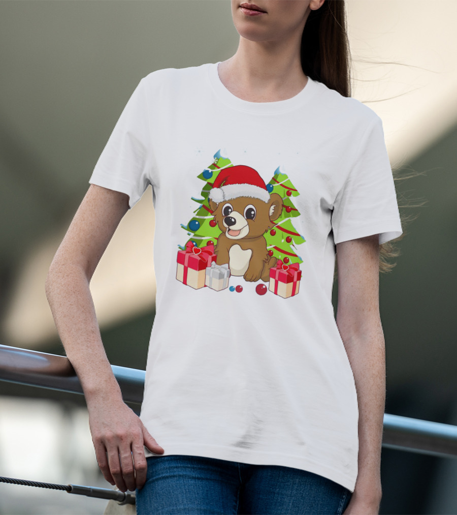 Santa Cute Bear With Christmas Trees And Presents T-Shirt