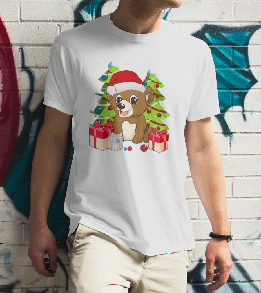 Santa Cute Bear With Christmas Trees And Presents T-Shirt