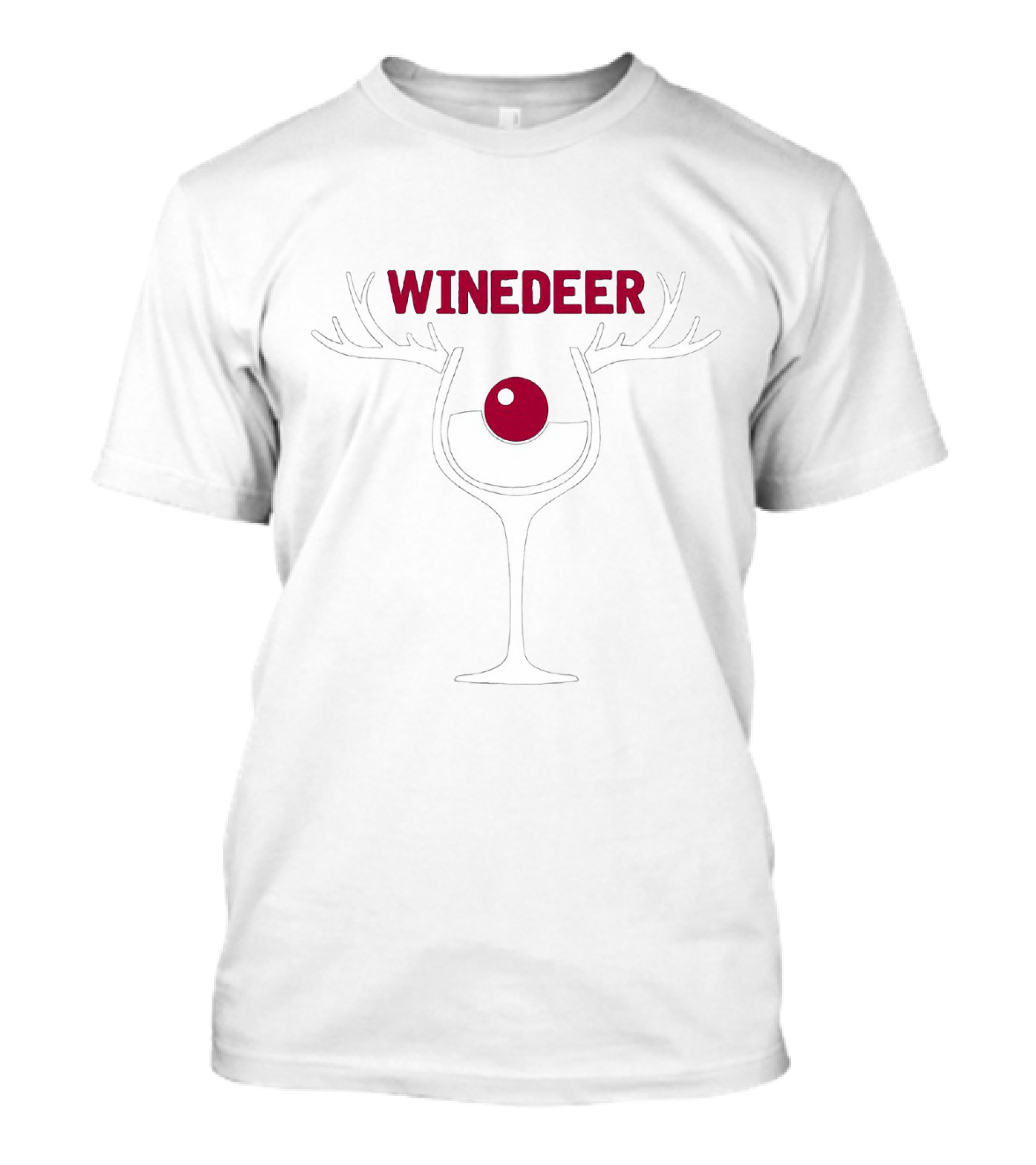 Winedeer Antlered Wine Glass With Festive Red Ball Accent T-Shirt