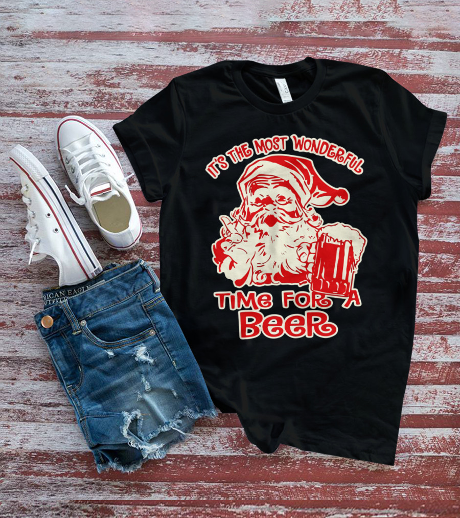It's The Most Wonderful Time For A Beer Santa Holding Mug T-Shirt
