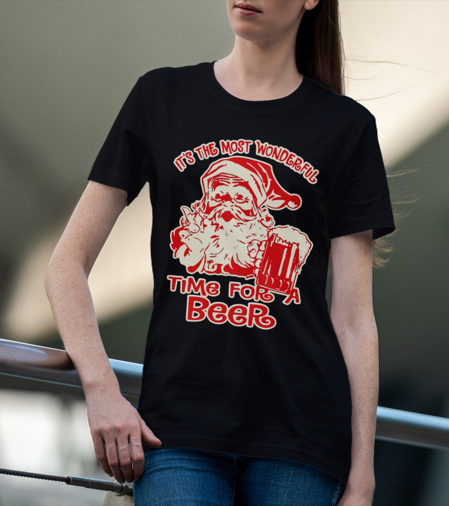 It's The Most Wonderful Time For A Beer Santa Holding Mug T-Shirt