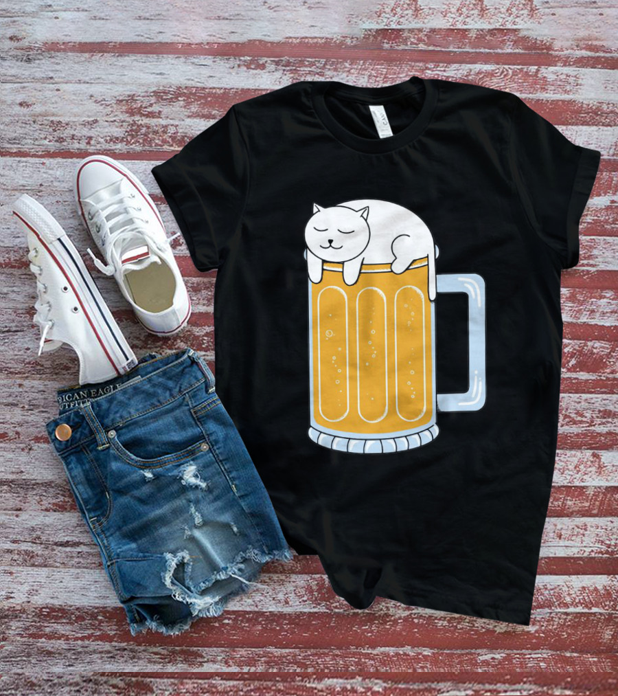 Cat Sleeping On Beer Mug Clipart T-Shirt