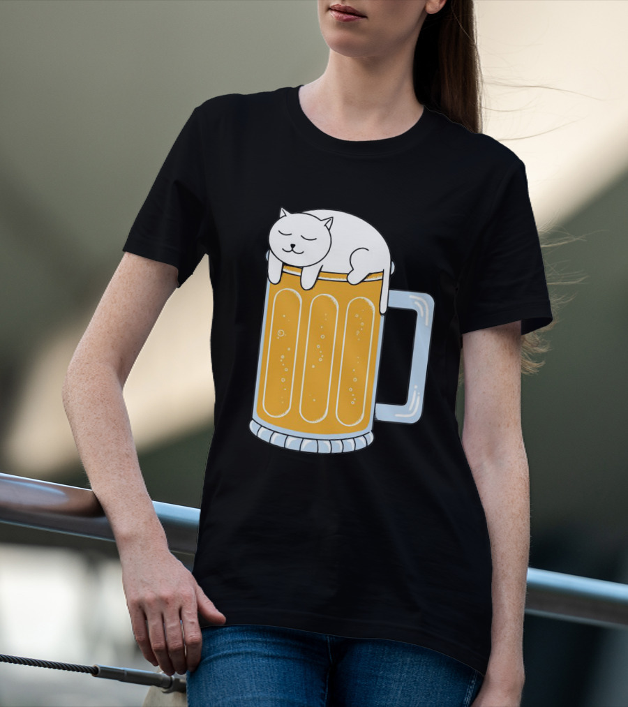 Cat Sleeping On Beer Mug Clipart T-Shirt