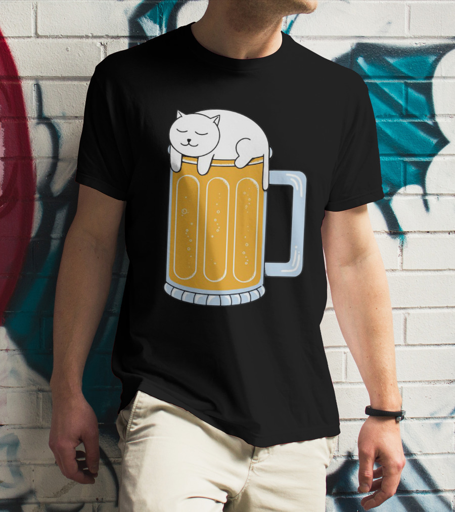 Cat Sleeping On Beer Mug Clipart T-Shirt