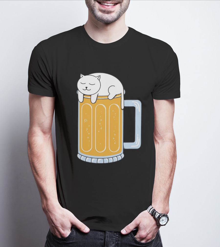 Cat Sleeping On Beer Mug Clipart T-Shirt