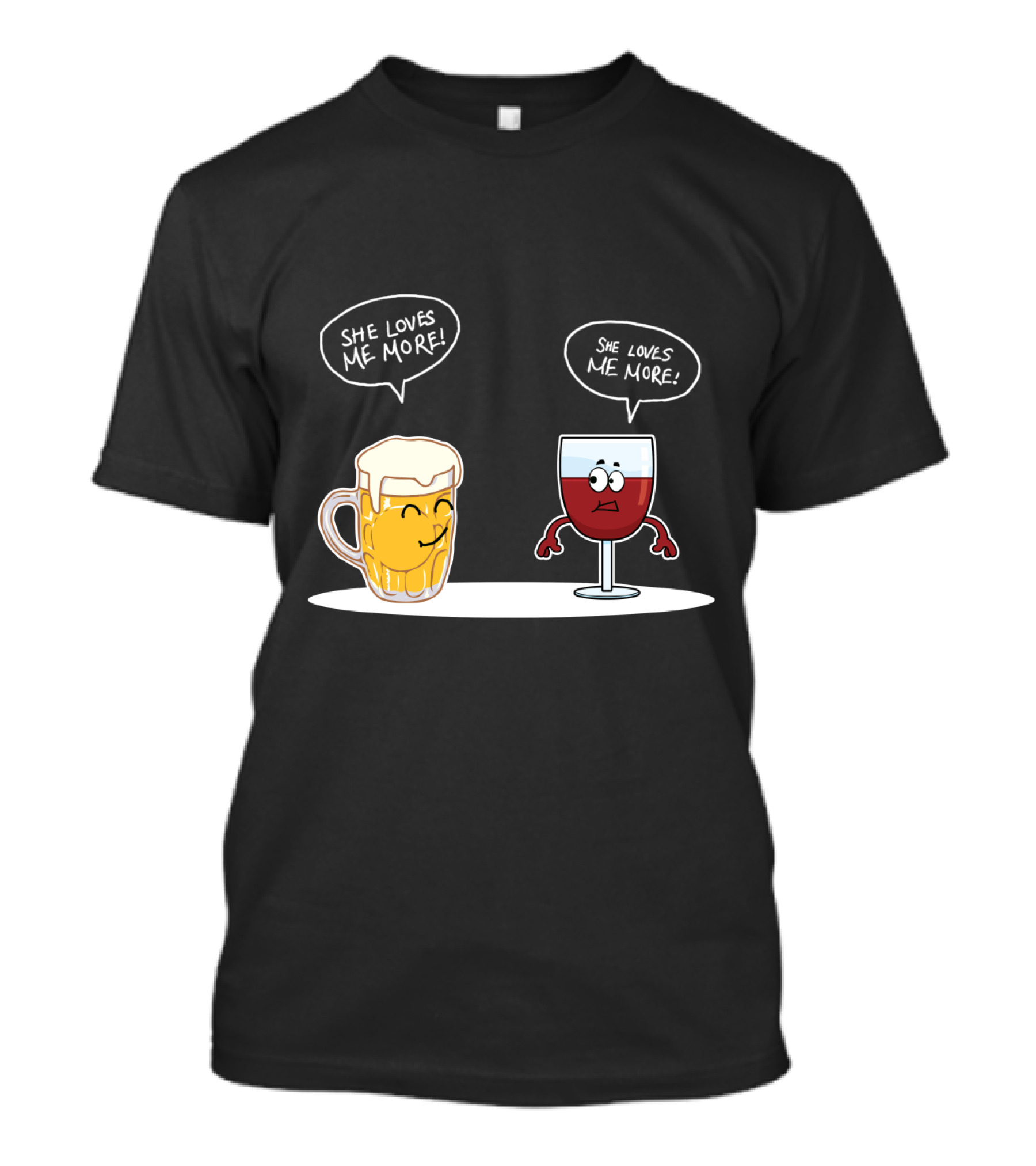 Beer And Wine Cartoon Debate: She Loves Me More Playful Rivalry T-Shirt