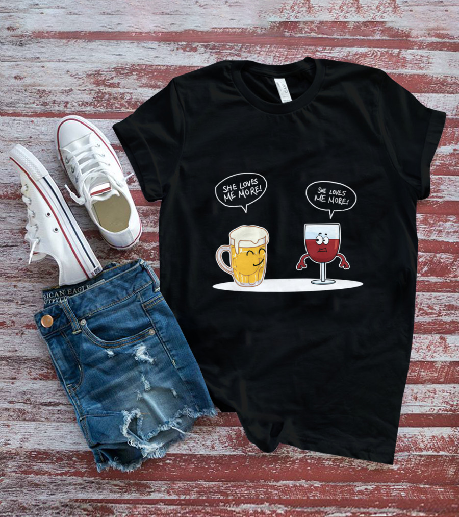 Beer And Wine Cartoon Debate: She Loves Me More Playful Rivalry T-Shirt