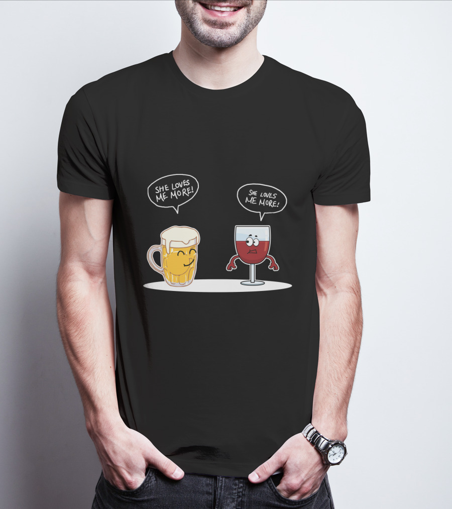 Beer And Wine Cartoon Debate: She Loves Me More Playful Rivalry T-Shirt