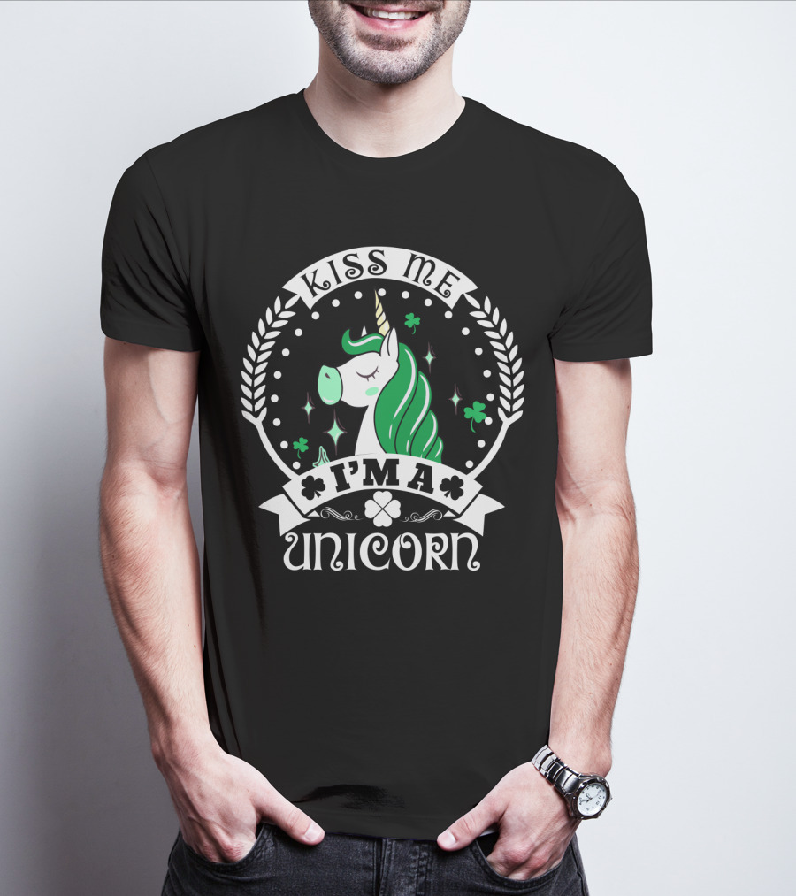Kiss Me I'm A Unicorn St Patrick's Lucky Shamrock T-Shirt