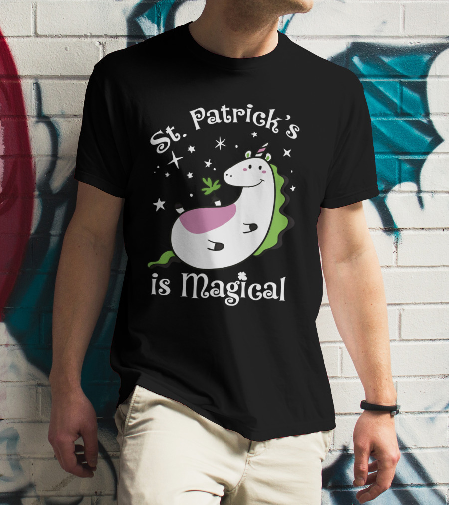St. Patrick's Is Magical Shamrock Unicorn With Stars And Green Mane T-Shirt