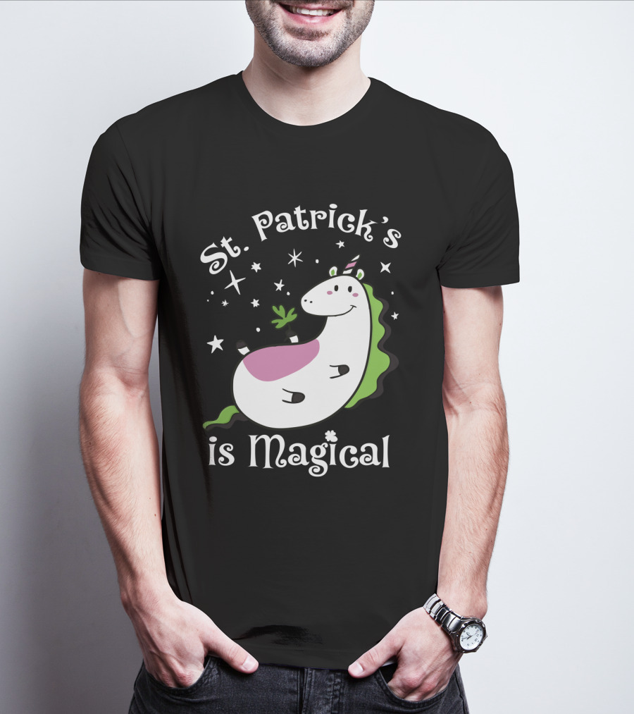 St. Patrick's Is Magical Shamrock Unicorn With Stars And Green Mane T-Shirt