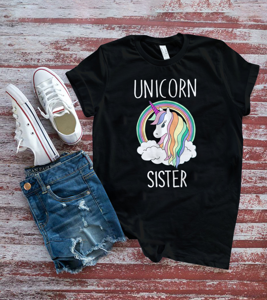 Unicorn Sister Colorful Rainbow Mane In Clouds T-Shirt