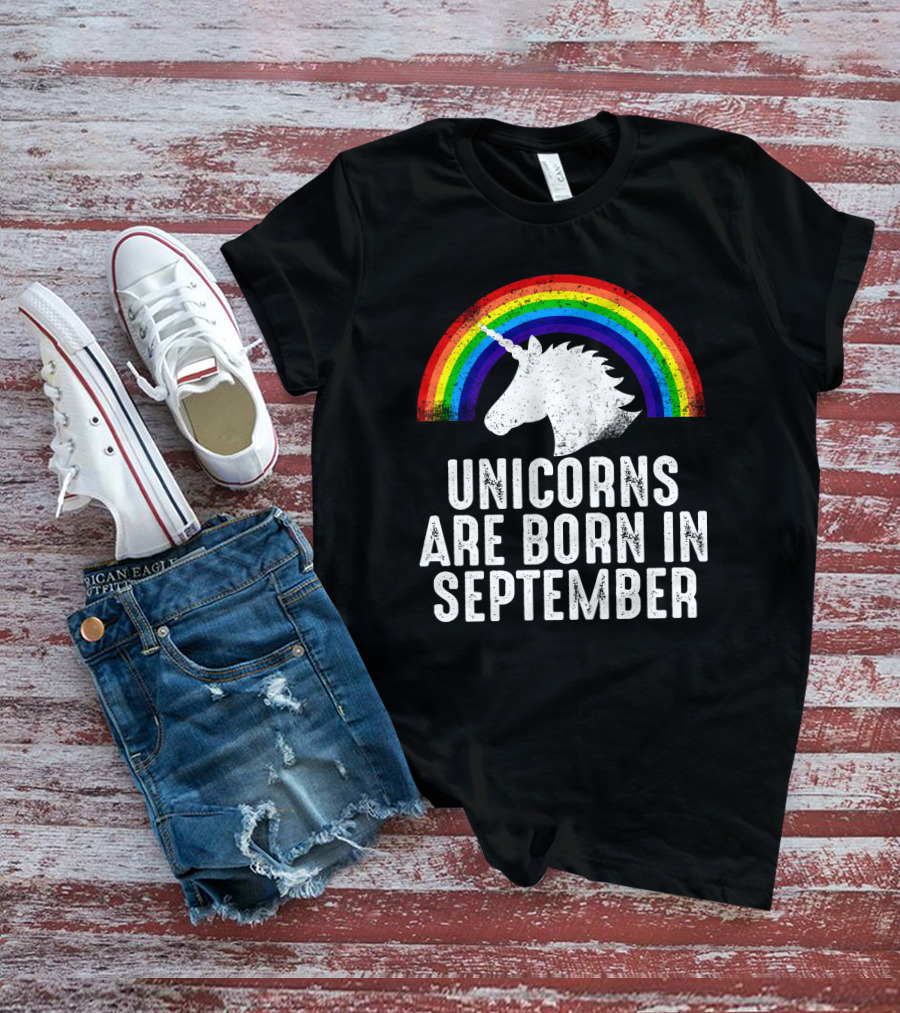 Unicorns Are Born In September Rainbow Unicorn Head T-Shirt