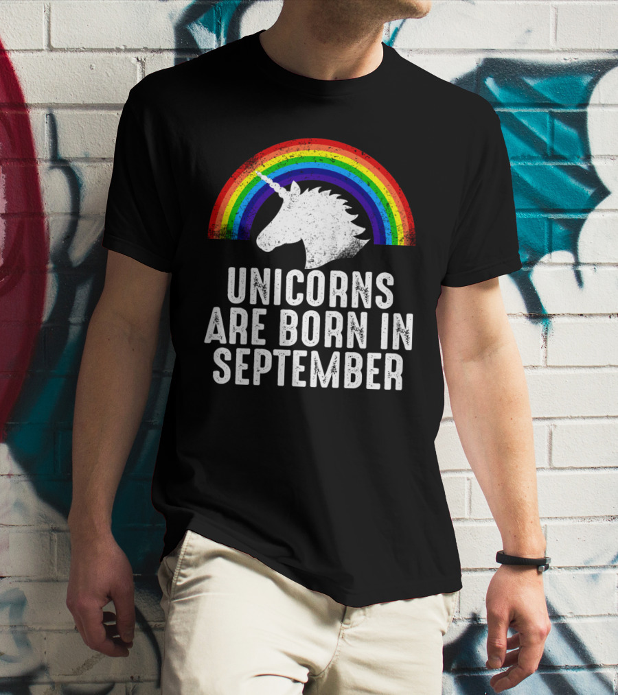 Unicorns Are Born In September Rainbow Unicorn Head T-Shirt