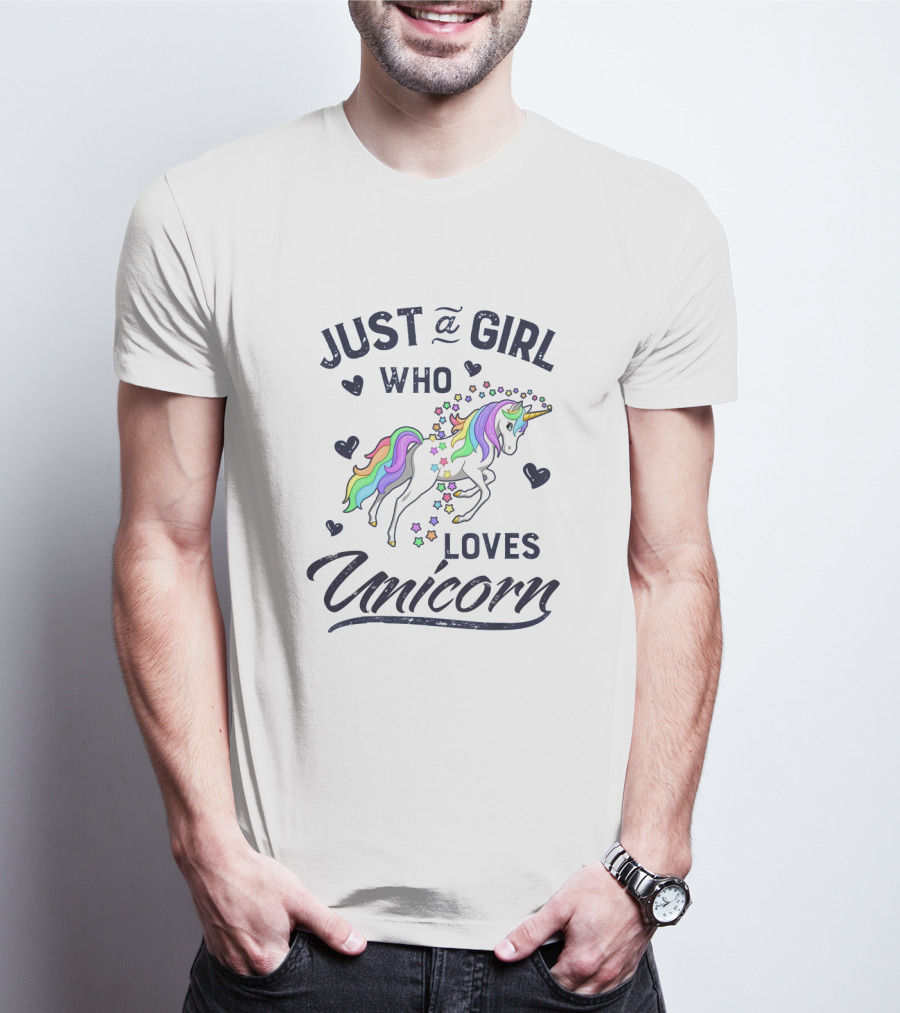 Just A Girl Who Loves Unicorns With Heart Accents And Colorful Mane T-Shirt