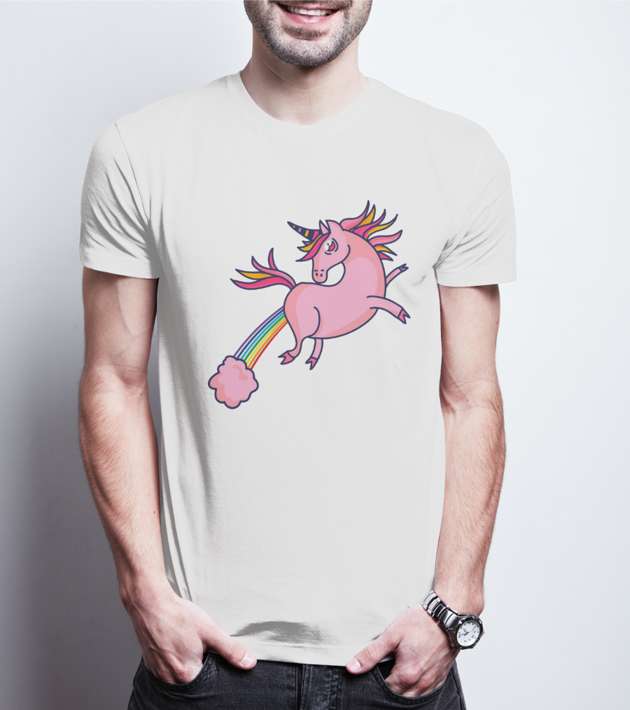 Magical Unicorn With Rainbow Tail And Puffy Clouds T-Shirt