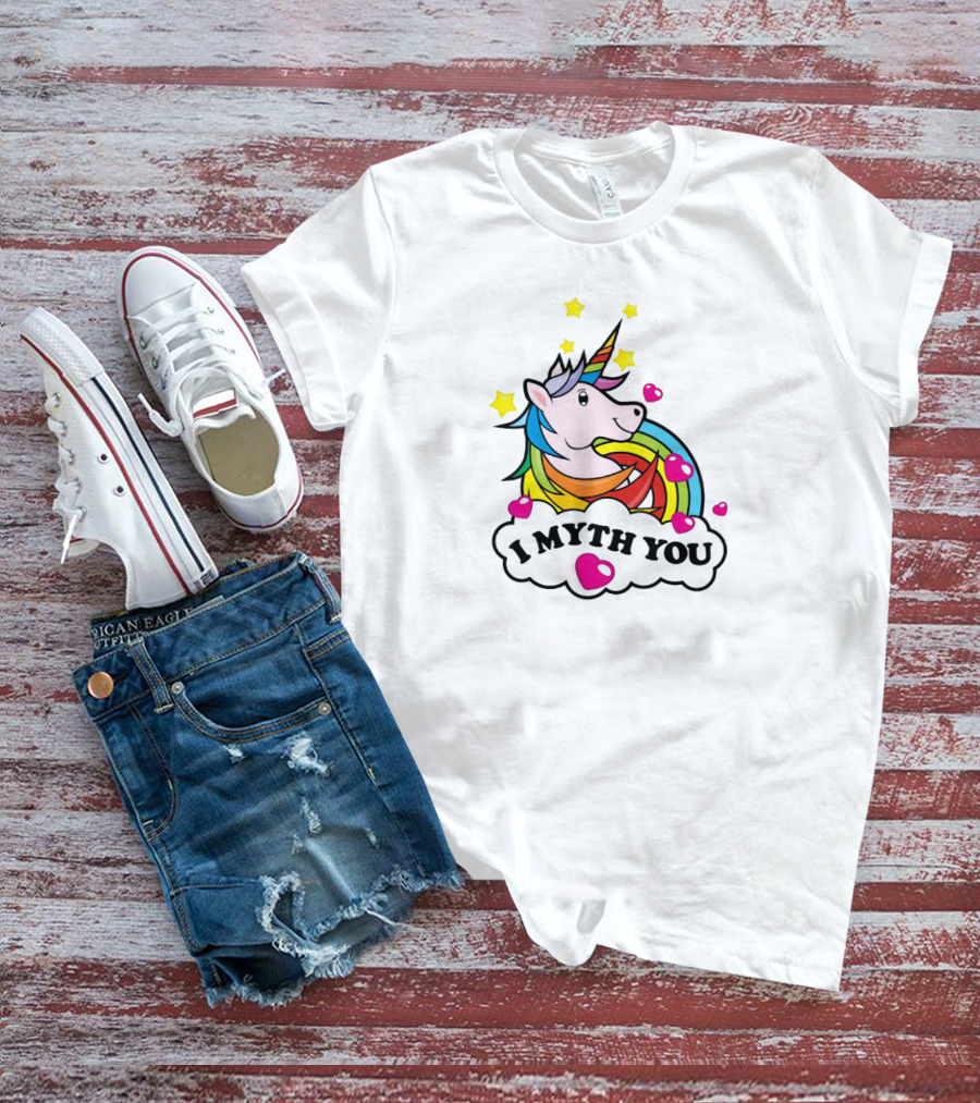 I Myth You Funny Unicorn Rainbow Hearts And Stars T-Shirt