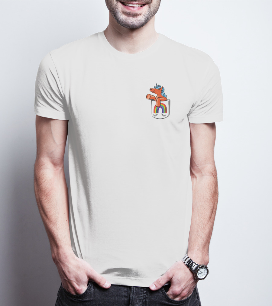 Orange Unicorn With Rainbow Pocket Swirl T-Shirt