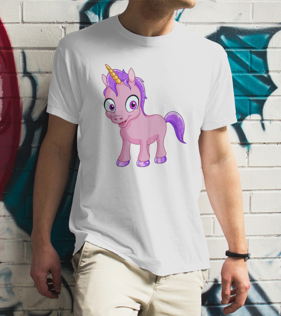 Pink Pony Unicorn With Purple Mane And Sparkling Horn T-Shirt