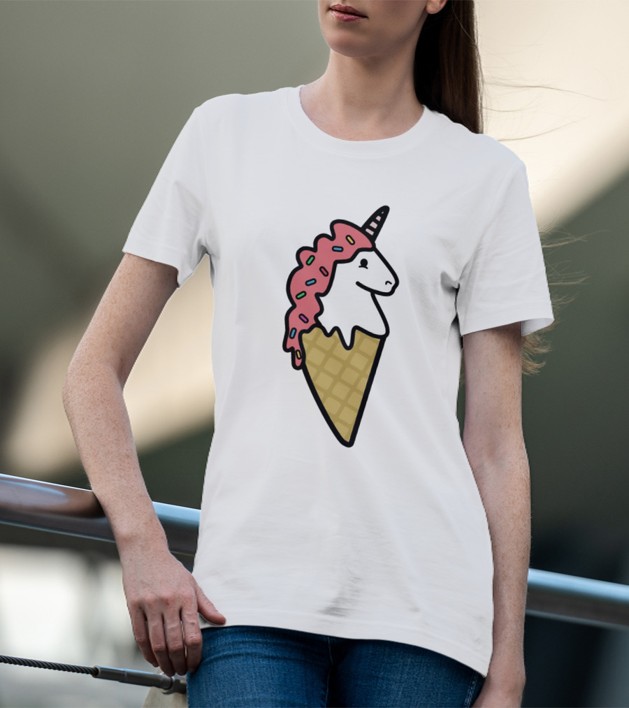 Kawaii Strawberry Unicorn Cone With Sprinkles In Pastel T-Shirt