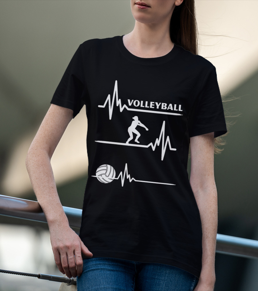 Volleyball Heartbeat Player Silhouette With Ball And Pulse Lines T-Shirt