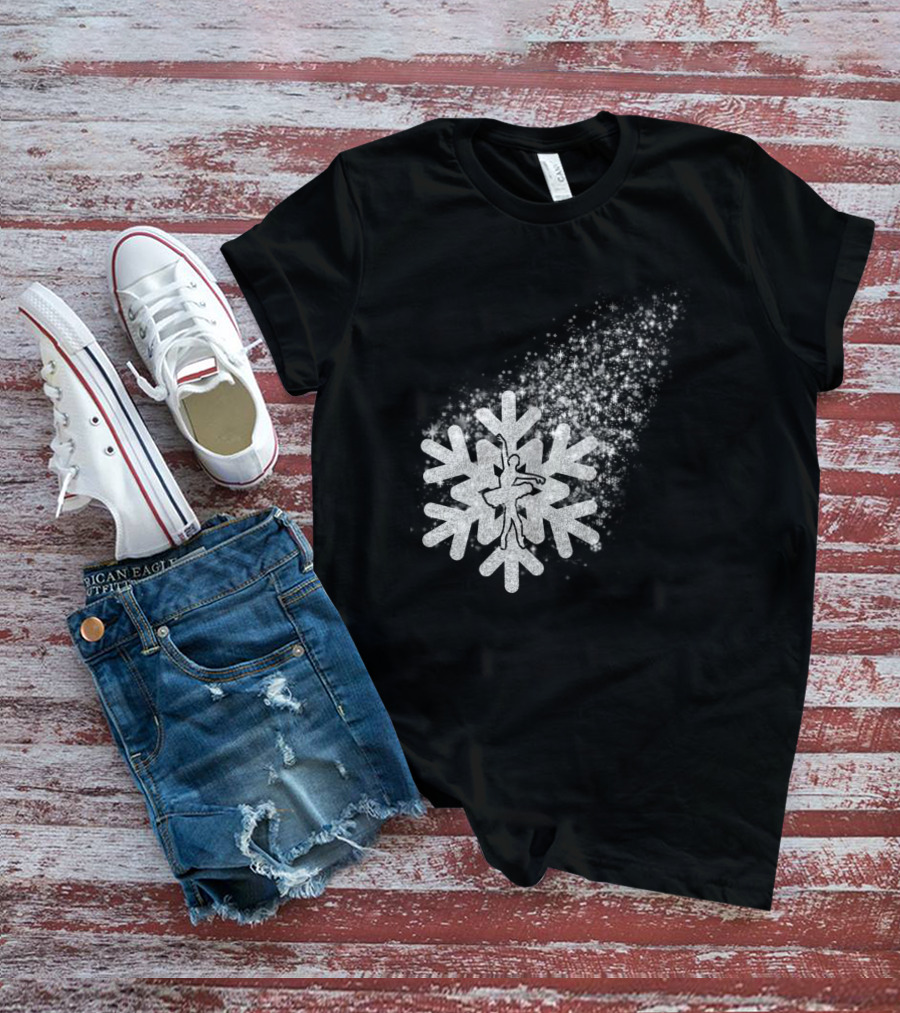 Ballet Dance Silhouette Inside Glittering Snowflake Burst T-Shirt