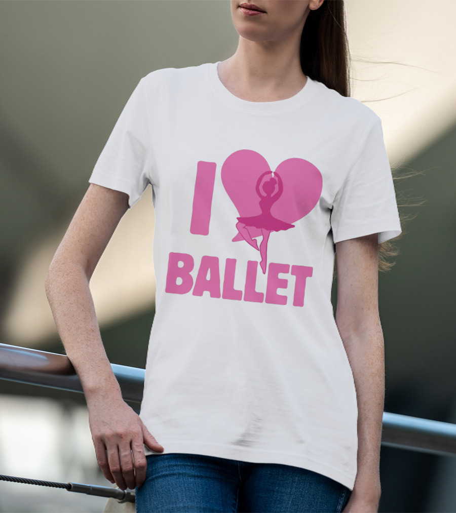 I Heart Ballet Pink Ballerina Silhouette In Love Heart T-Shirt