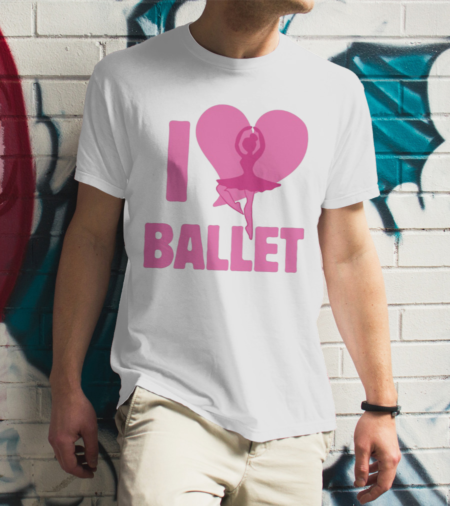 I Heart Ballet Pink Ballerina Silhouette In Love Heart T-Shirt