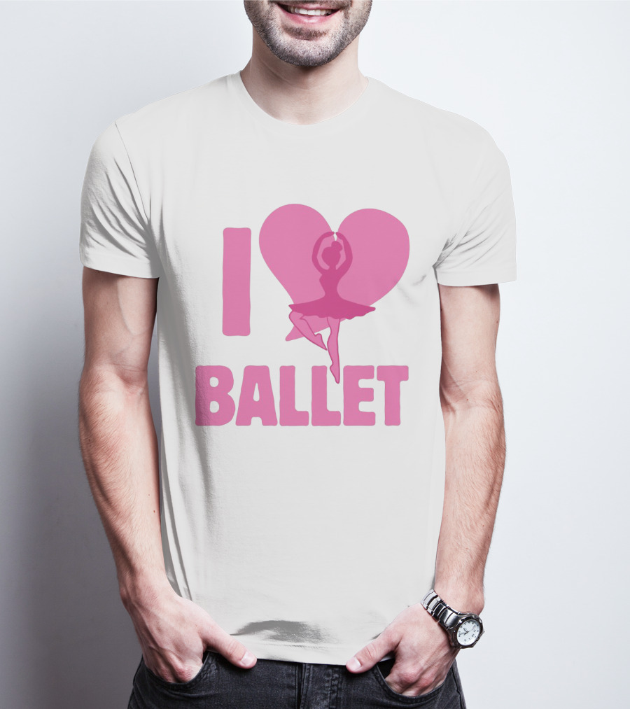 I Heart Ballet Pink Ballerina Silhouette In Love Heart T-Shirt