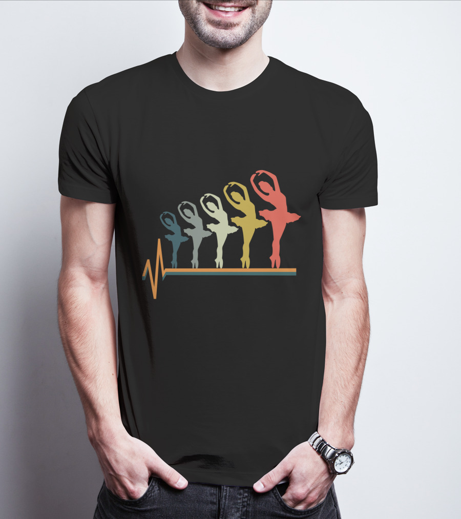 Ballet Dancers Heartbeat Line Art Gradient T-Shirt