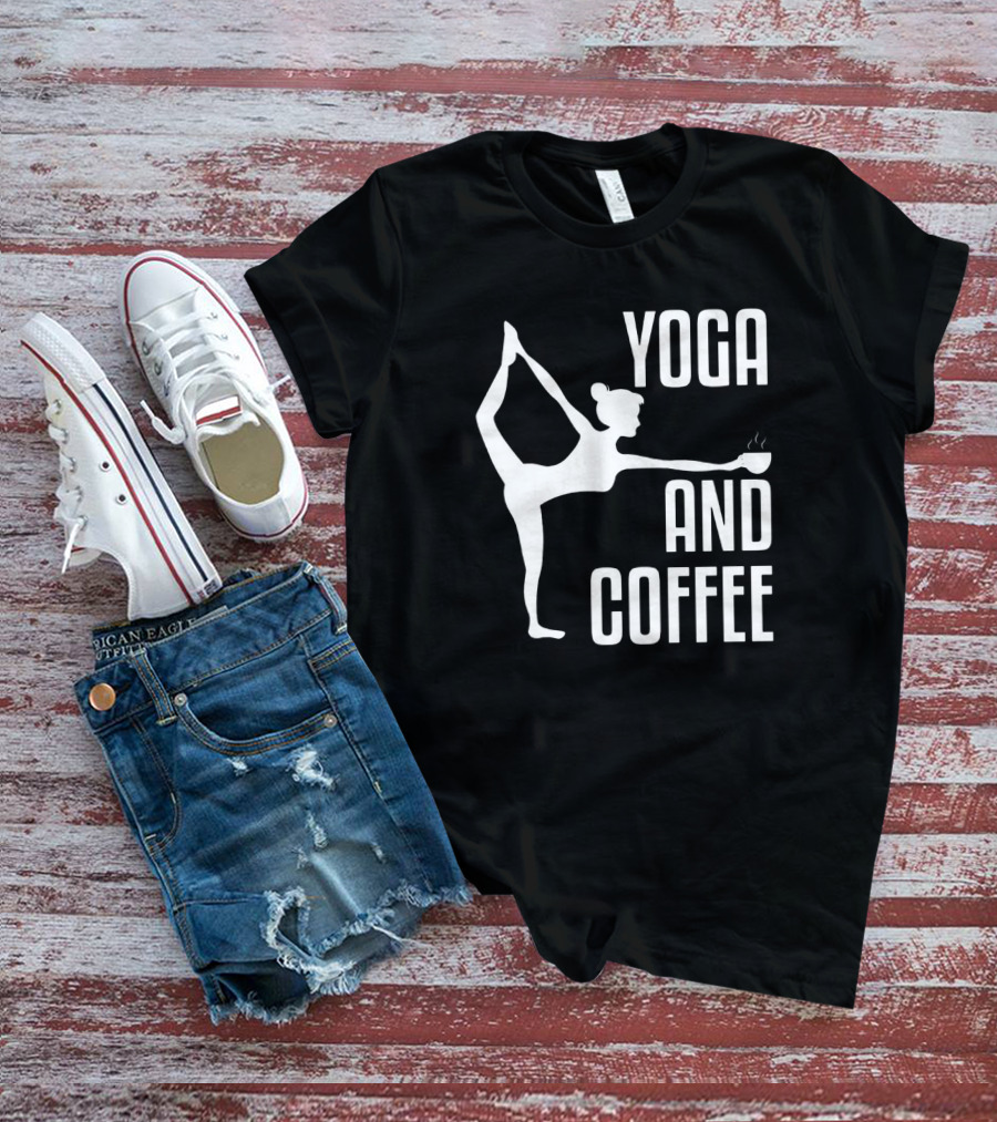 Yoga And Coffee Silhouette Pose With Hot Beverage In Hand T-Shirt