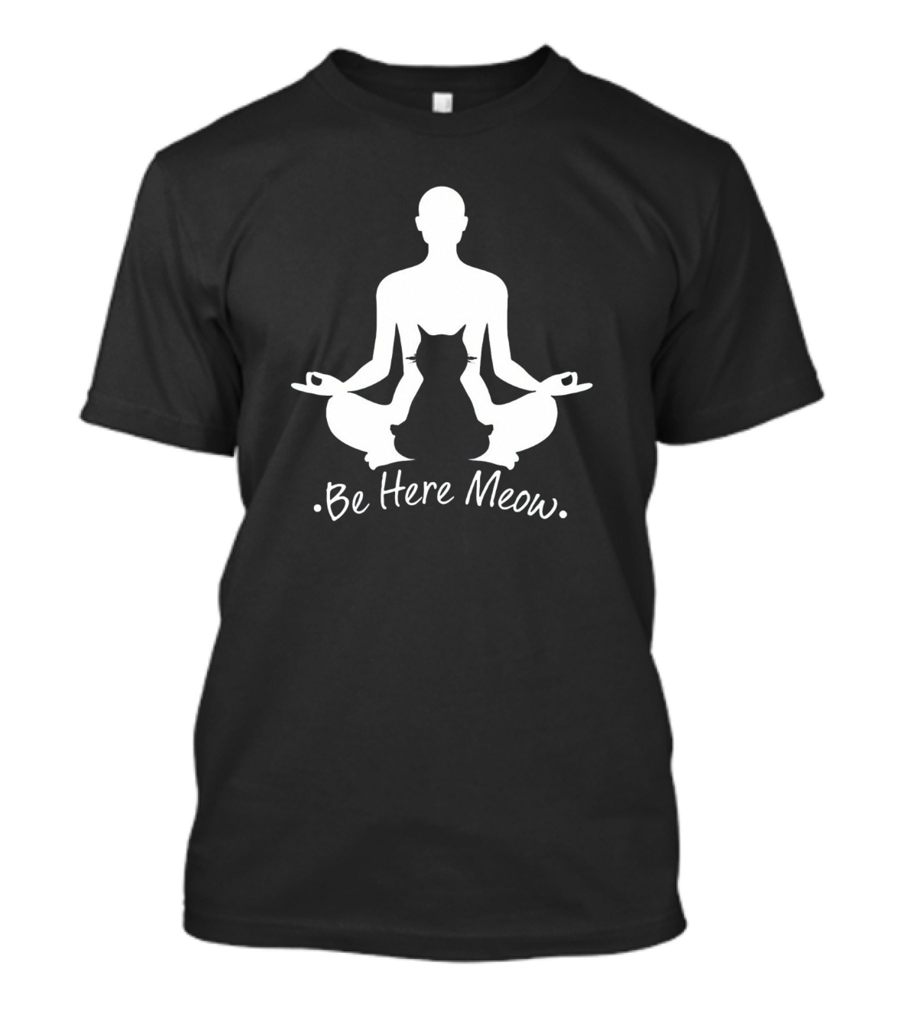 Be Here Meow Yoga With Cats Silhouette Meditation T-Shirt