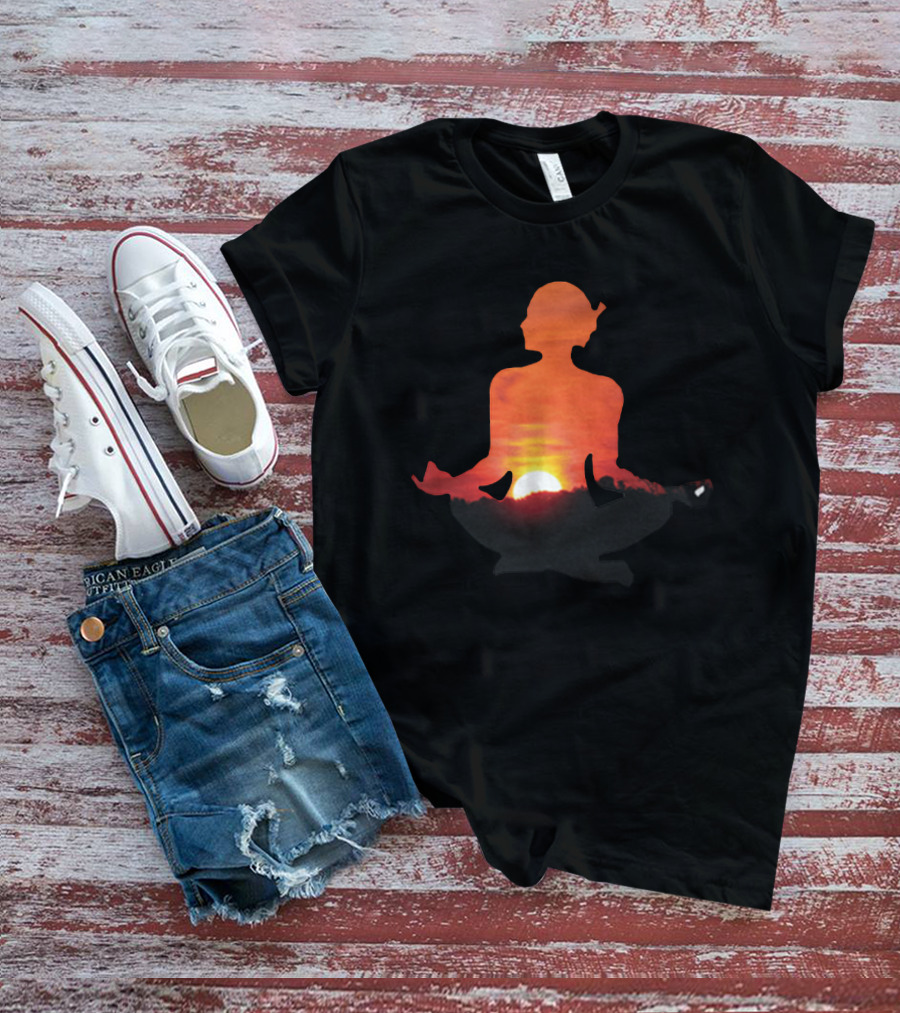 Yoga Meditation Silhouette Over Vibrant Sunset Horizon T-Shirt