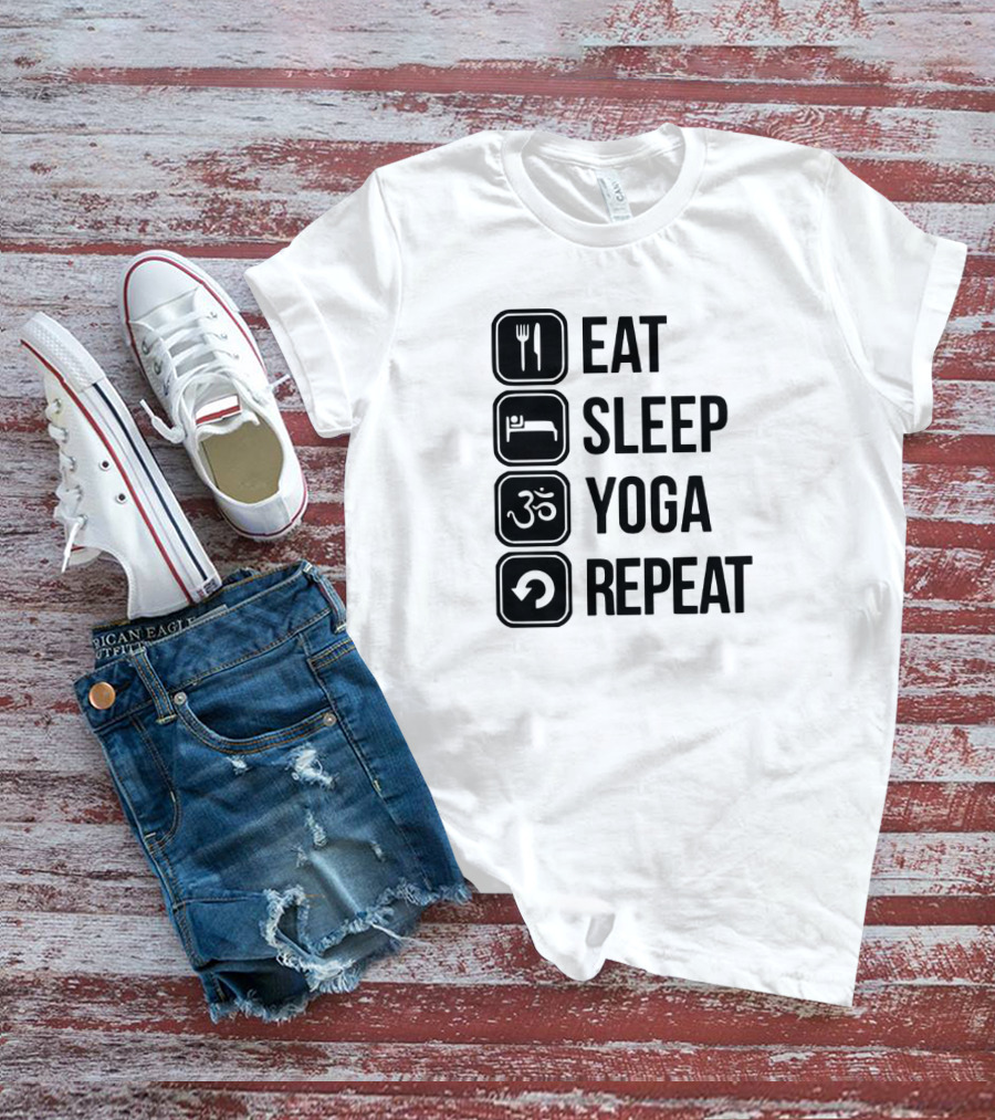 Eat Sleep Yoga Repeat Om Symbol Icons Sequence T-Shirt