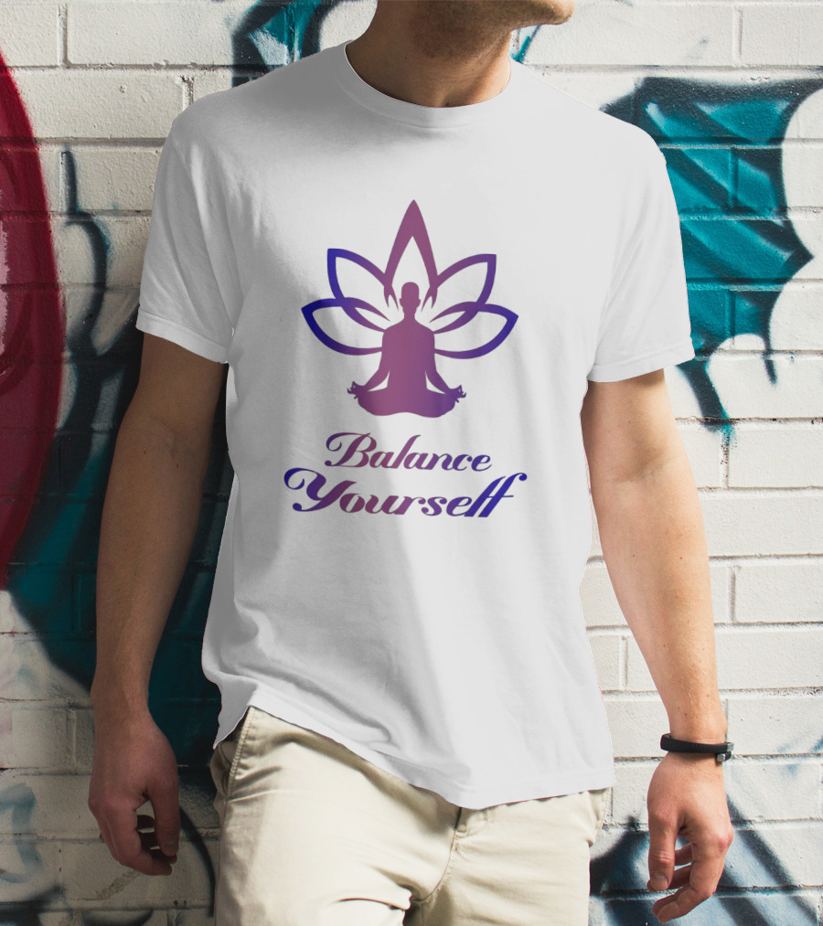 Balance Yourself Yoga Meditation Silhouette With Lotus Flower T-Shirt