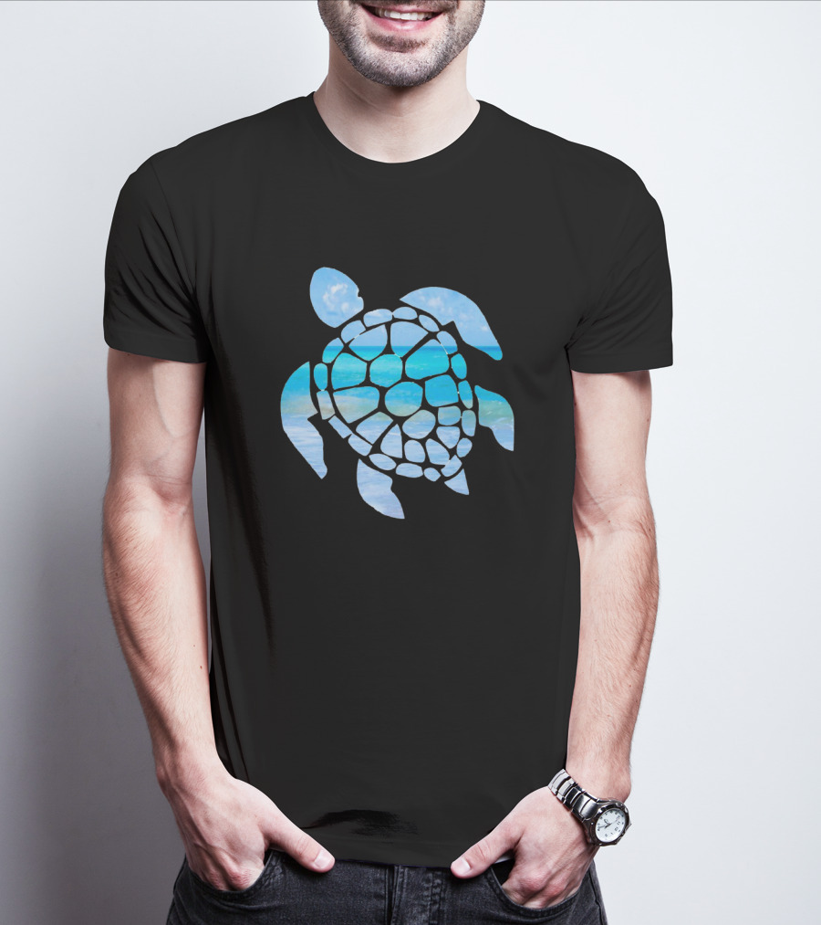 Tropical Ocean Sea Turtle Silhouette With Sky And Waves T-Shirt