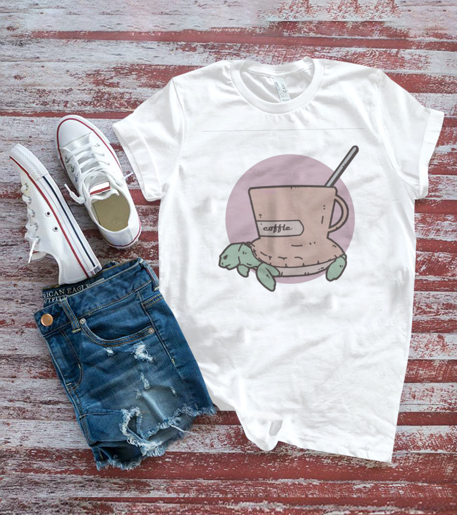 Coffle Turtle Pastel Coffee Cup Hybrid Illustration With Spoon T-Shirt