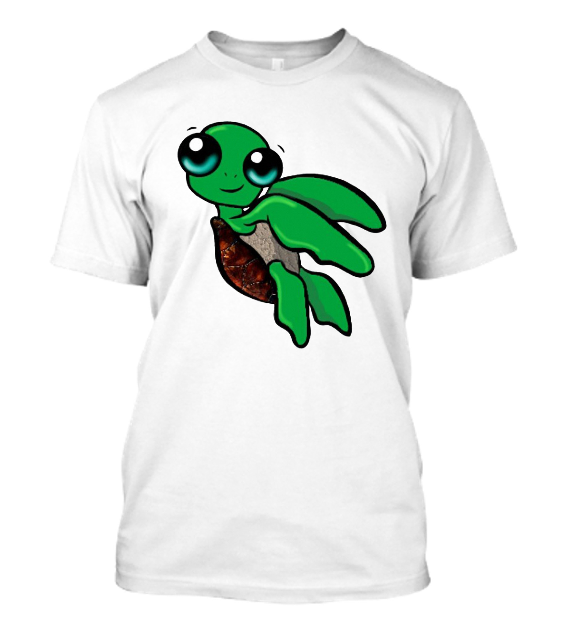 Funky Turtle Cute Green Cartoon Character With Big Eyes T-Shirt