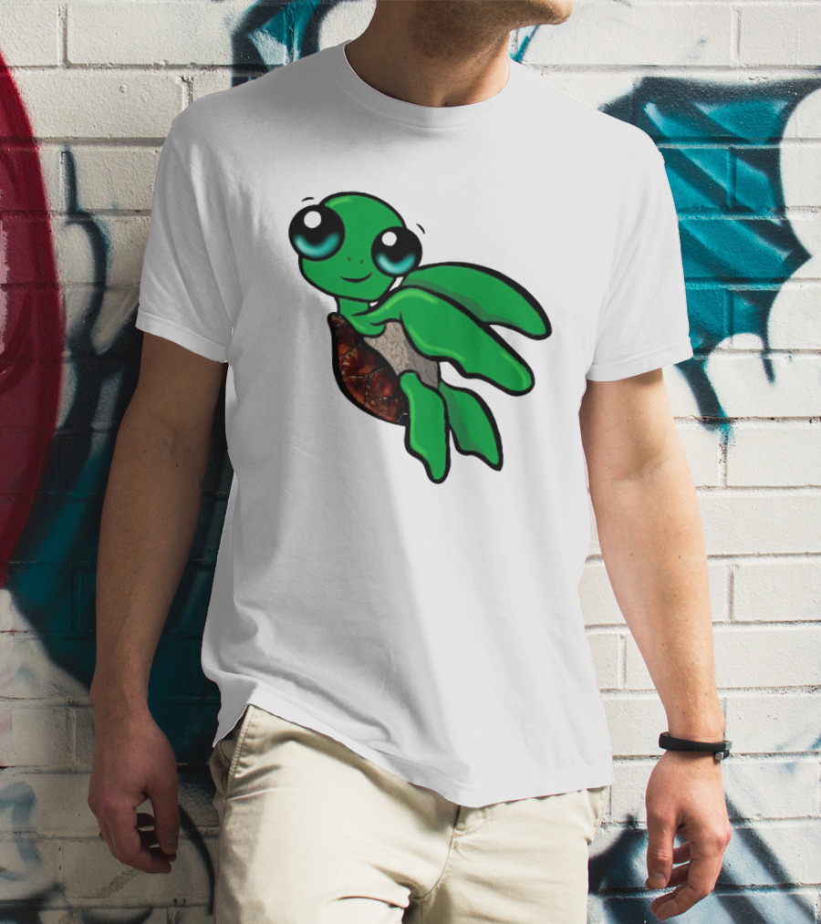 Funky Turtle Cute Green Cartoon Character With Big Eyes T-Shirt