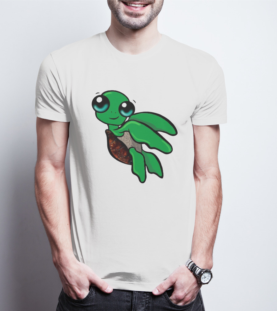 Funky Turtle Cute Green Cartoon Character With Big Eyes T-Shirt