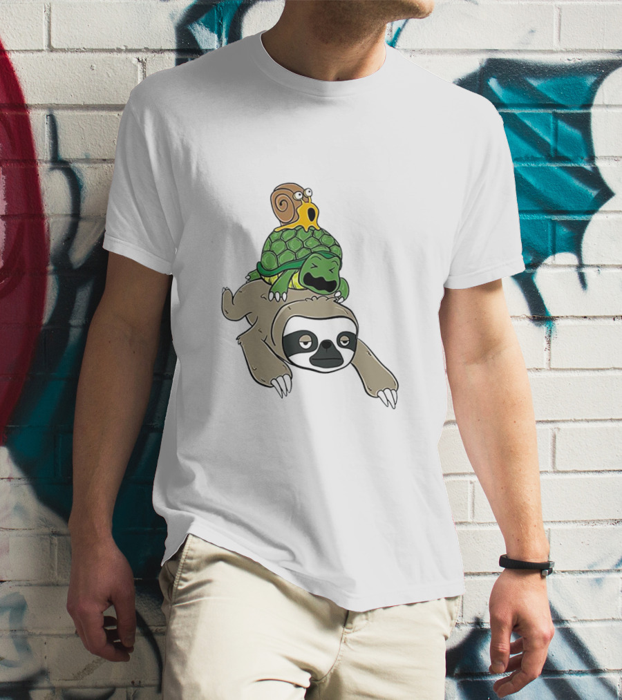 Sloth And Turtle Snail Stack Ride Adventure T-Shirt