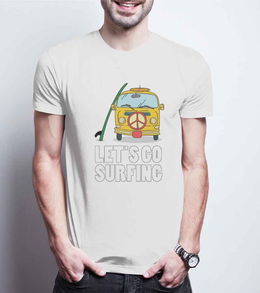Peace Symbol Surf Bus Adventure - Let's Go Surfing T-Shirt