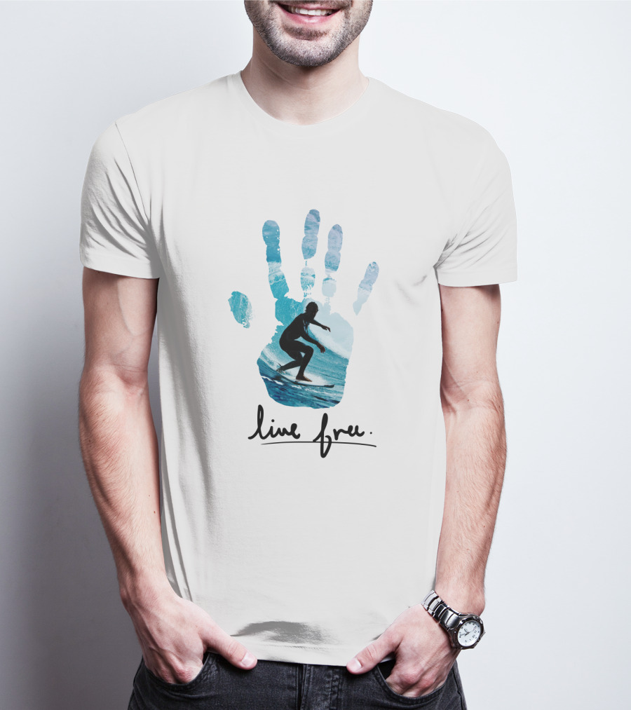 Live Free Surfing Handprint Ocean T-Shirt