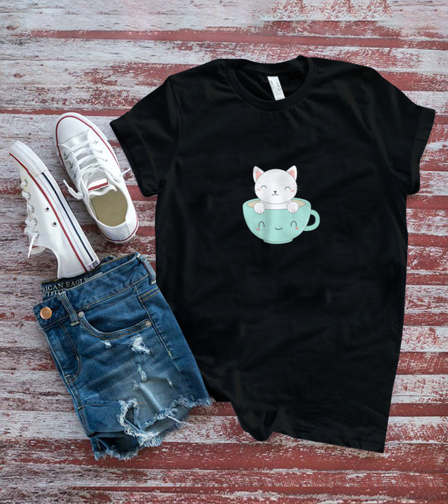 Adorable Cat In Smiling Coffee Cup T-Shirt