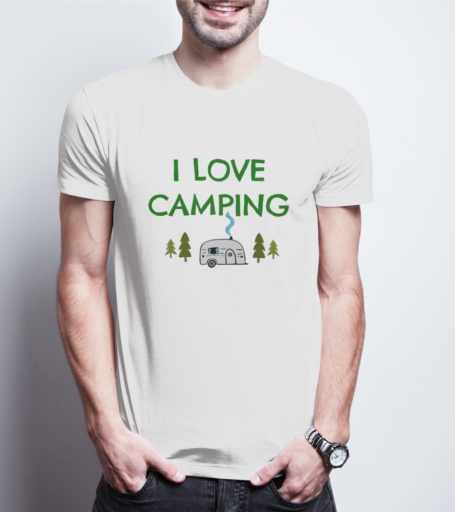 I Love Camping With Camper Trailer And Pine Trees T-Shirt