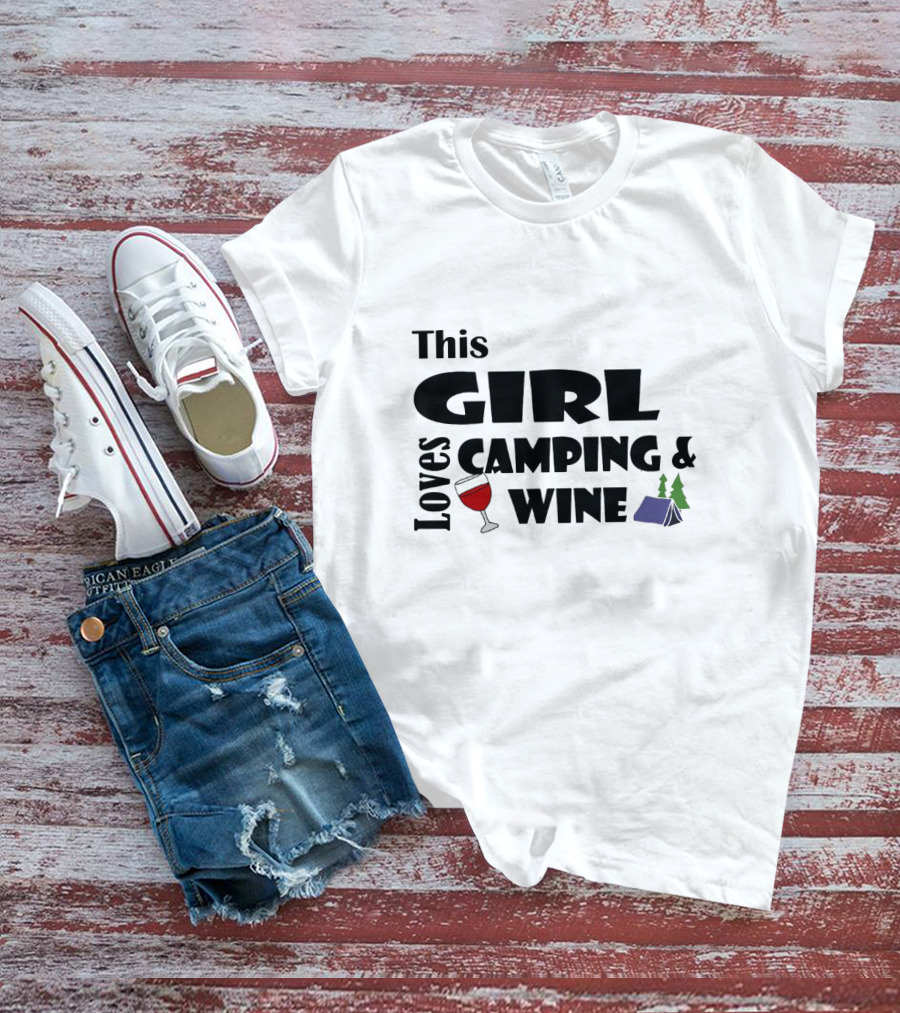 This Girl Loves Camping And Wine With Tent And Wine Glass Icons T-Shirt