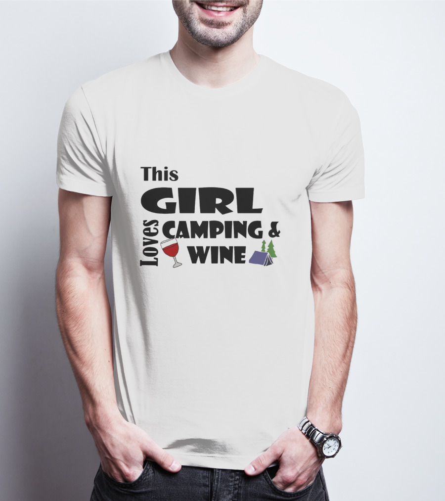 This Girl Loves Camping And Wine With Tent And Wine Glass Icons T-Shirt