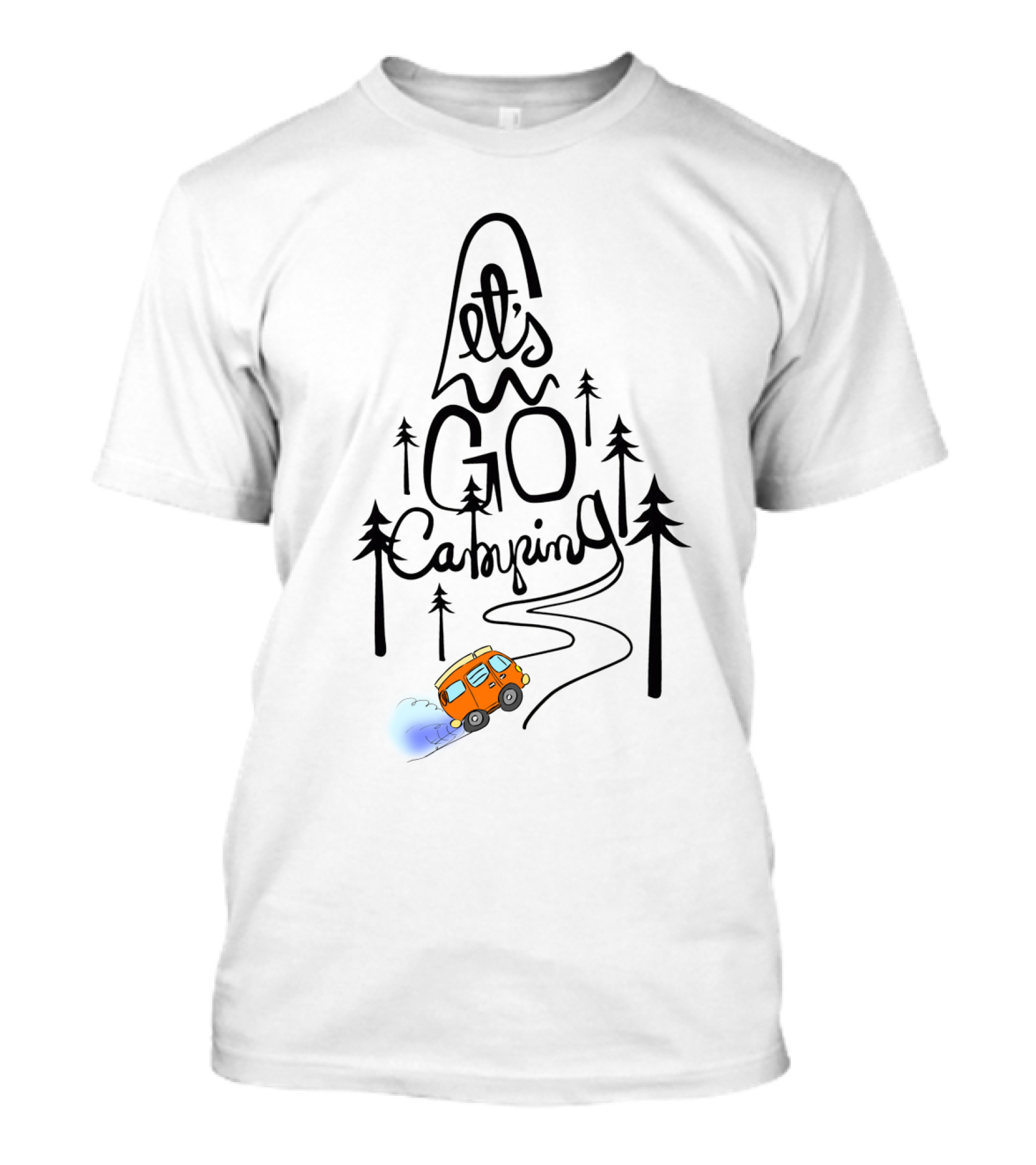 Let's Go Camping With Forest Trees And Orange Campervan Adventure T-Shirt