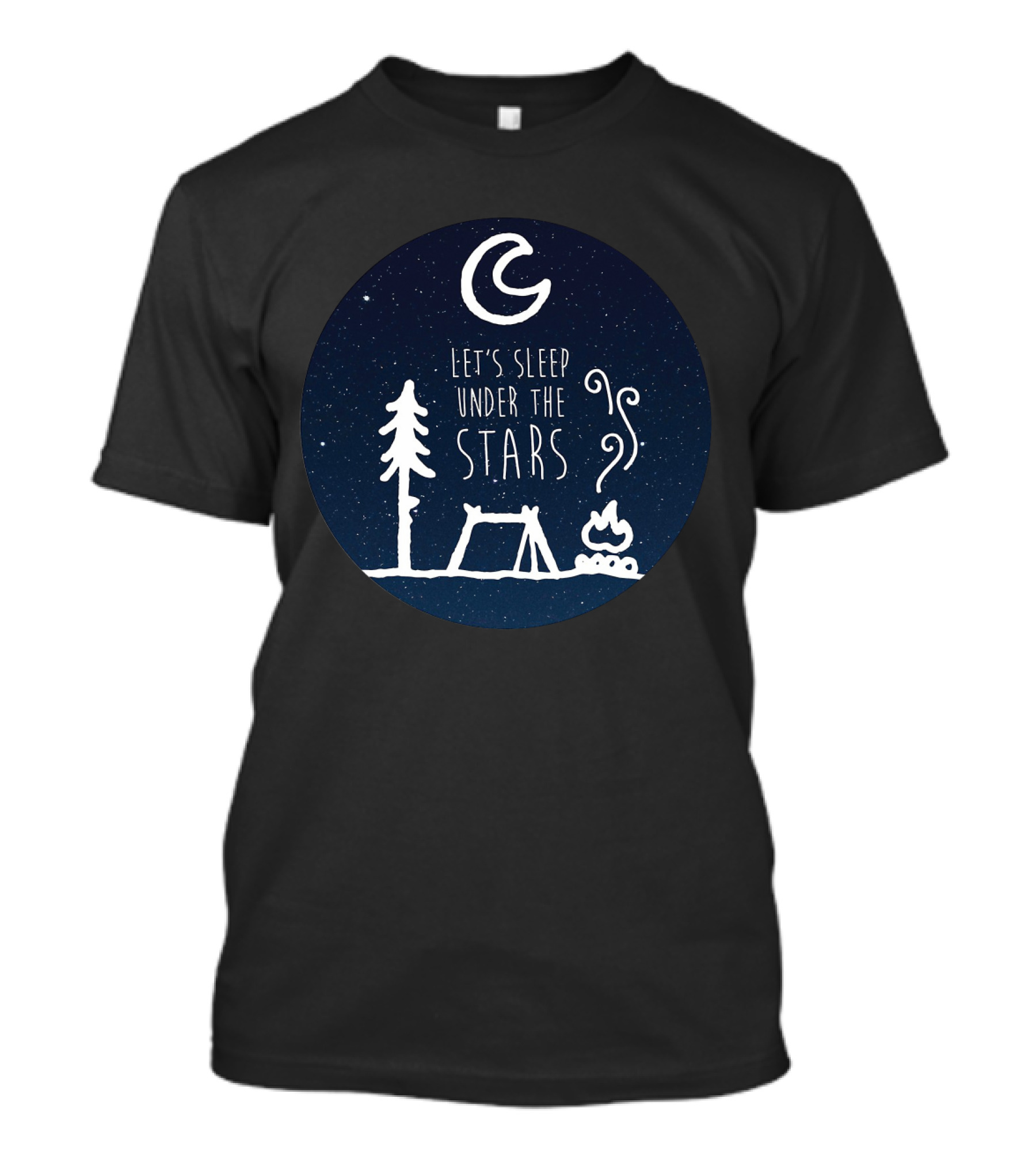Let's Sleep Under The Stars Campfire Tent Moon Tree Night Sky T-Shirt